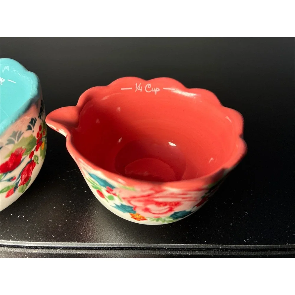 The Pioneer Woman Cheerful Rose Stoneware Measuring Cup Set Dishwasher Safe